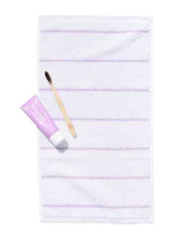 gastendoek 30x55 zware kwaliteit wit met lila streep - 5254707 - HEMA