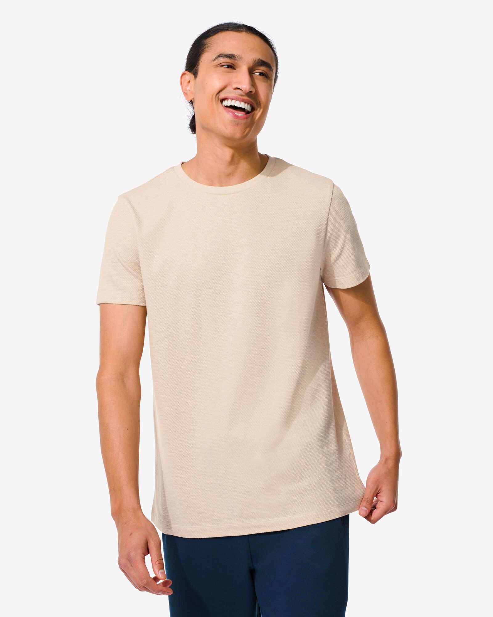 heren t-shirt met structuur beige - 1000030638 - HEMA