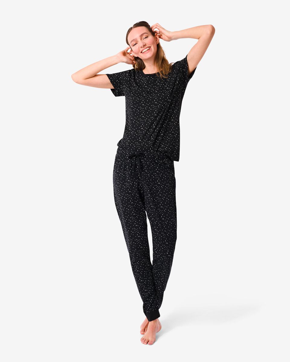 dames pyjama katoen zwart zwart - 1000030234 - HEMA