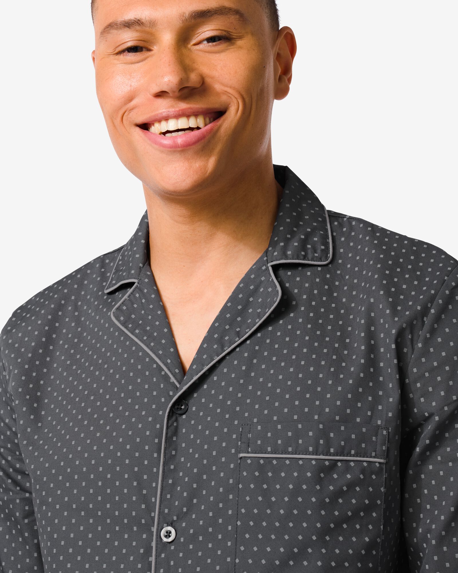 heren pyjama met blokjes poplin zwart zwart - 23662740BLACK - HEMA