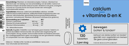 calcium + vitamine D en K - 120 stuks - 11402104 - HEMA