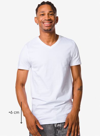 heren t-shirt regular fit v-hals extra lang - 2 stuks wit S - 34277083 - HEMA