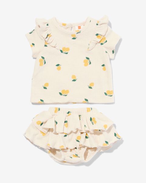 newborn kledingset shirt en broekrok badstof citroen ecru ecru - 1000030941 - HEMA