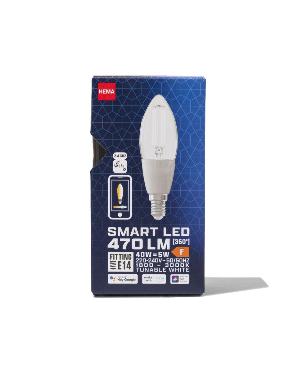 led smart kaars clear E14 4.9W 470lm - 20070018 - HEMA