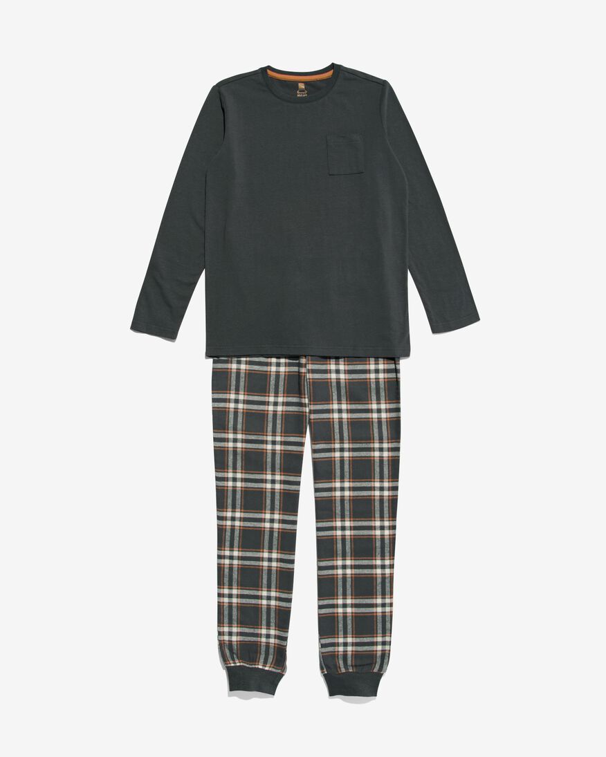 kinder pyjama flanel/jersey met ruiten donkergrijs donkergrijs - 23050780DARKGREY - HEMA