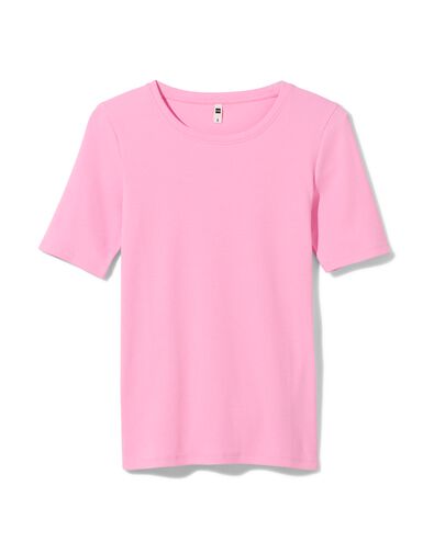 dames t-shirt Clara rib roze S - 36259451 - HEMA