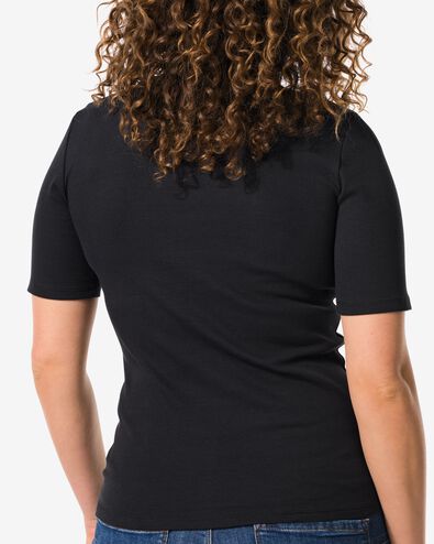 dames t-shirt Clara rib zwart M - 36259052 - HEMA