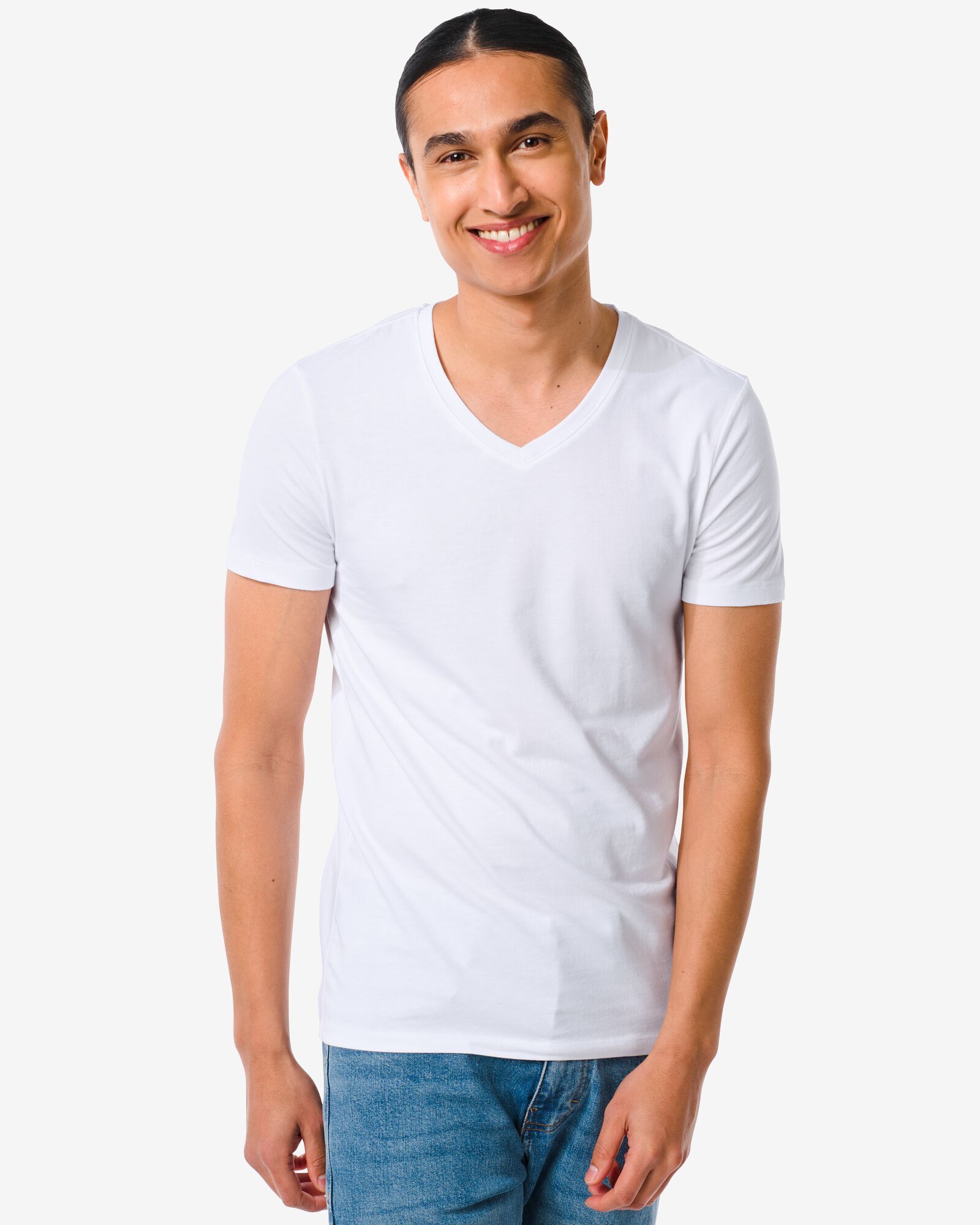 Image of HEMA Heren T-shirt Slim Fit V-hals Bamboe Wit (wit)