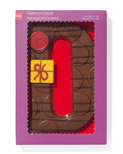 handgedecoreerde chocoladeletter melk D 200gram - 24427004 - HEMA