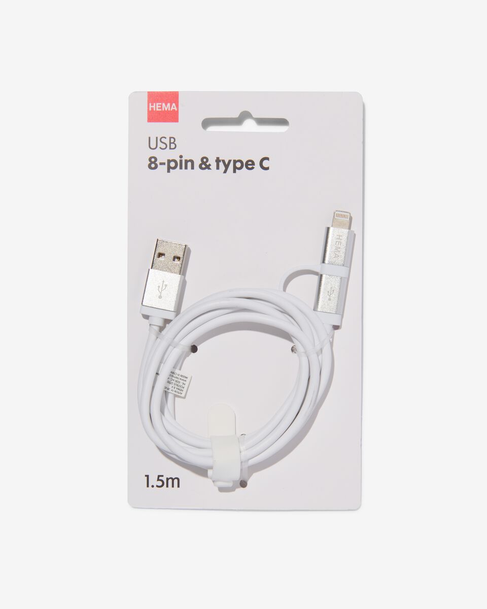USB laadkabel 8-pin & type C - 39630149 - HEMA