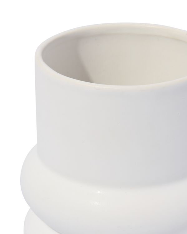 aardewerk vaas met ribbels Ø10x20 wit - 13323022 - HEMA