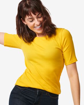 dames t-shirt Clara rib geel geel - 1000029597 - HEMA