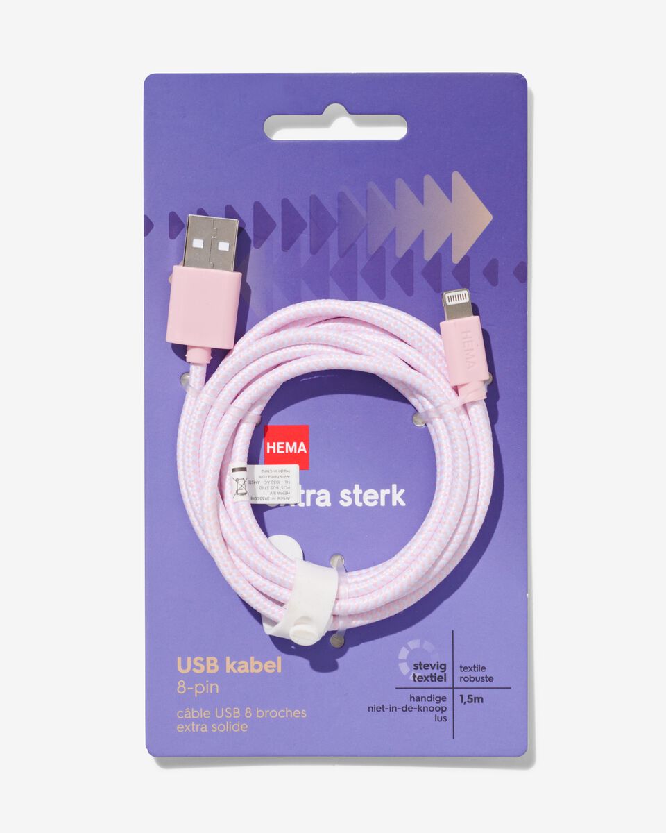 USB laadkabel 8-pin 1.5m - 39630048 - HEMA