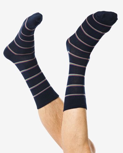 heren sokken met katoen strepen donkerblauw donkerblauw - 4152665DARKBLUE - HEMA