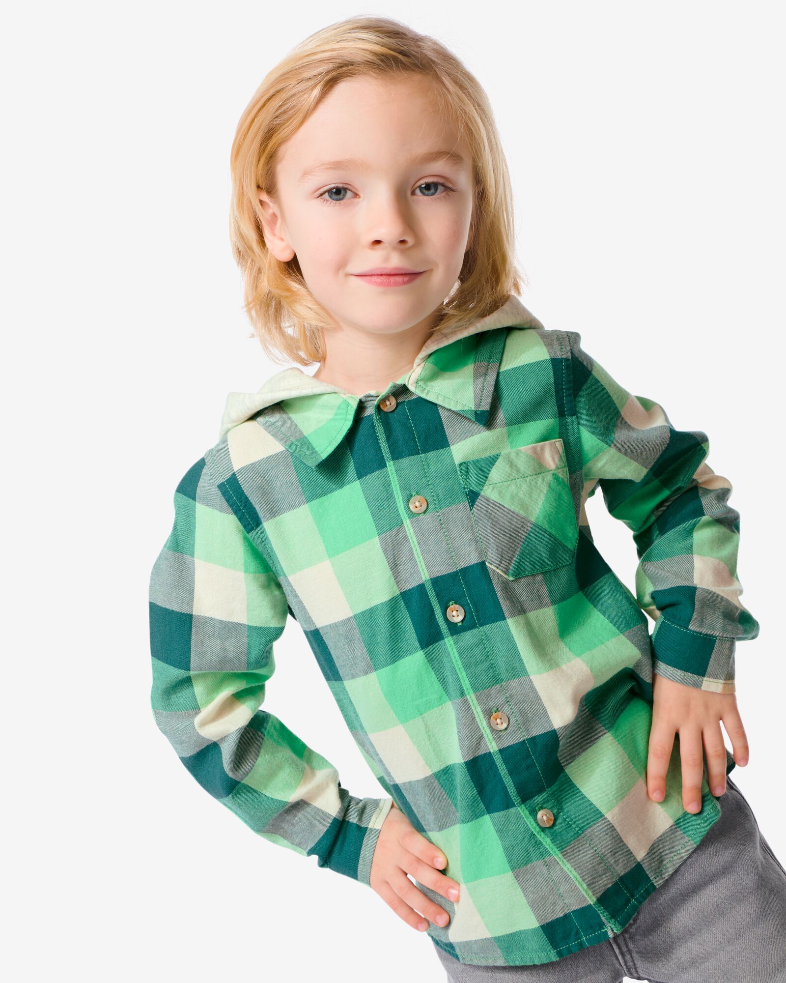 kinderoverhemd met capuchon geruit groen groen - 30776625GREEN - HEMA