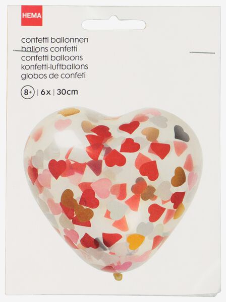 confettiballonnen hart 30 cm - 6 stuks - 14280138 - HEMA