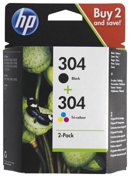 cartridge HP 304 zwart/kleur - 2 stuks - 38300105 - HEMA