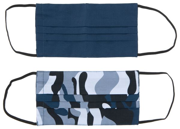 mondkapjes volwassenen - stof camouflage blauw - 2 stuks - 12000015 - HEMA