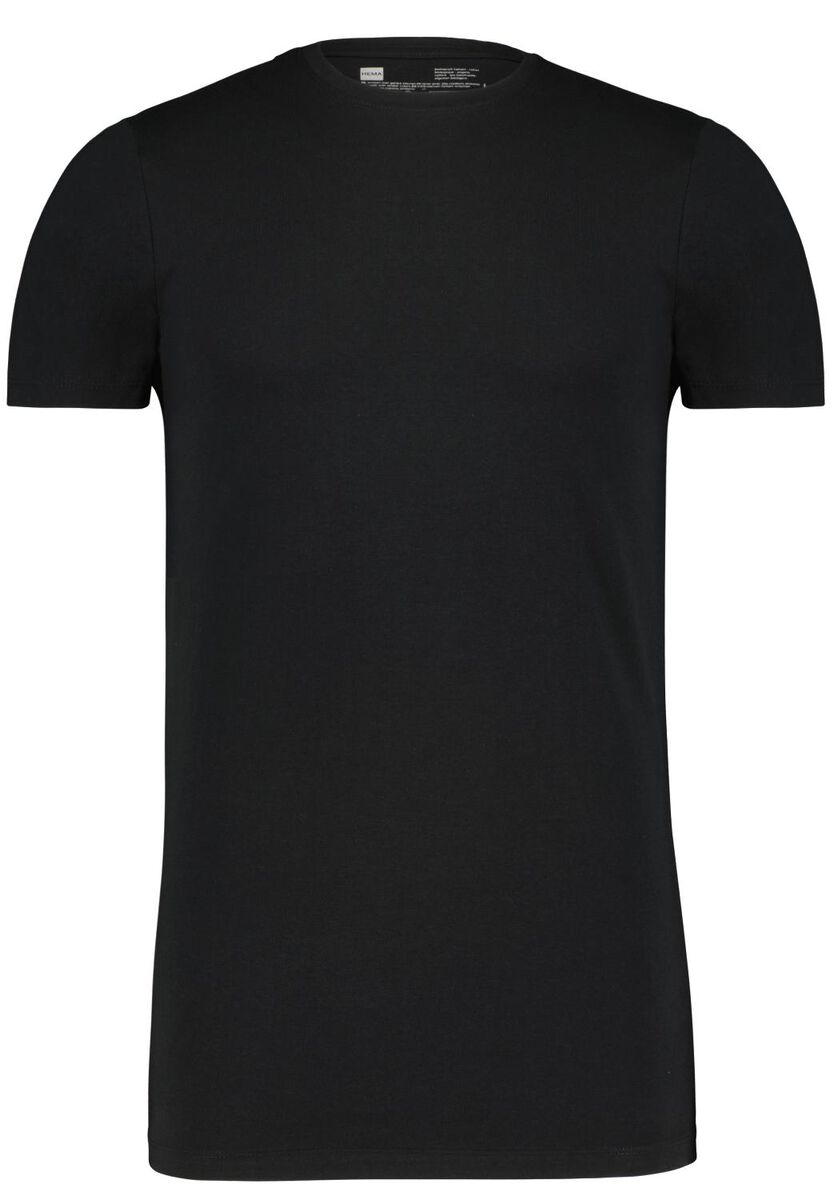 heren t-shirt regular fit o-hals extra lang - 2 stuks zwart zwart - 1000009971 - HEMA