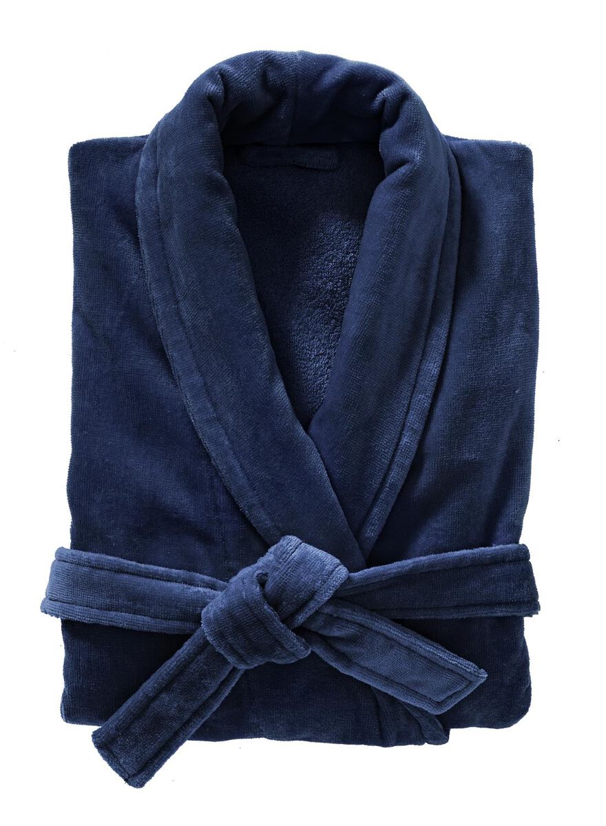 badjas velours donkerblauw M - 23657311 - HEMA