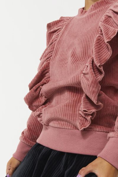kinder sweater corduroy met ruffles roze roze - 1000028810 - HEMA