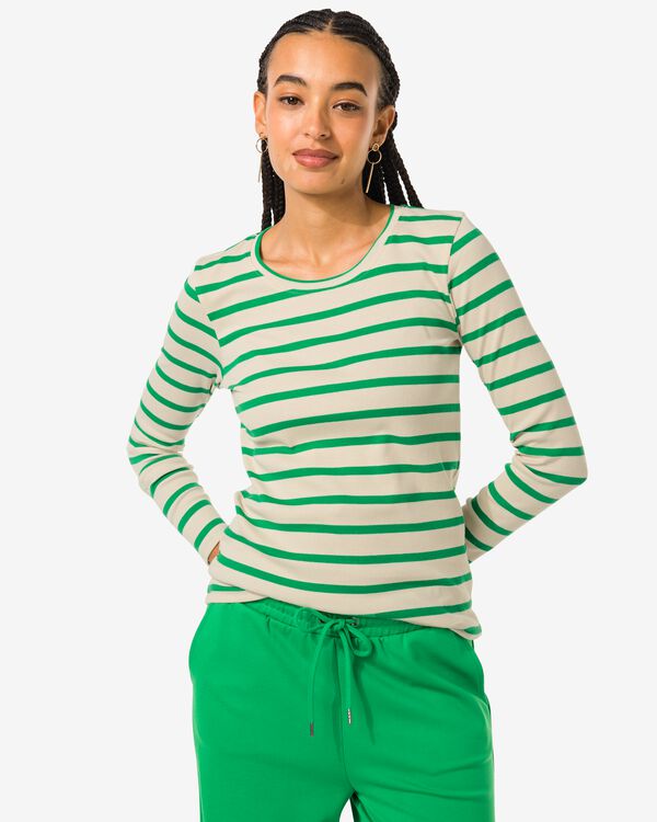 damesshirt Clara rib groen S - 36211276 - HEMA