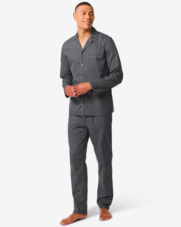 heren pyjama met blokjes poplin zwart zwart - 23662740BLACK - HEMA
