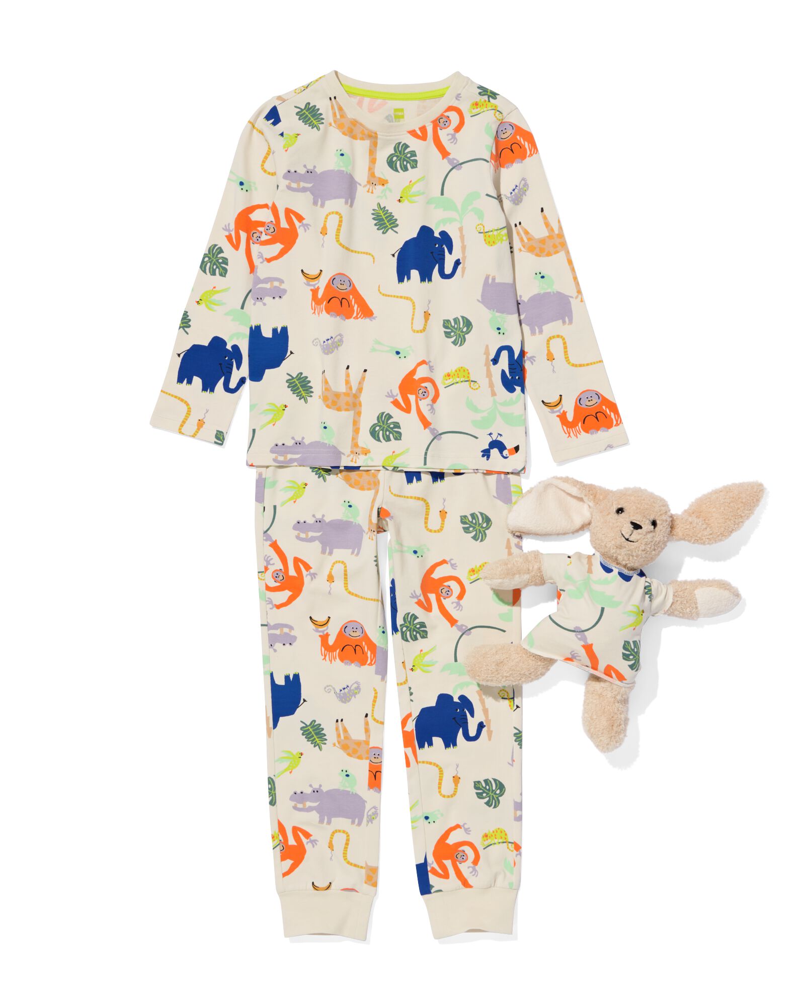 kinder pyjama jungle met poppennachtshirt gebroken wit gebroken wit - 23051680OFFWHITE - HEMA
