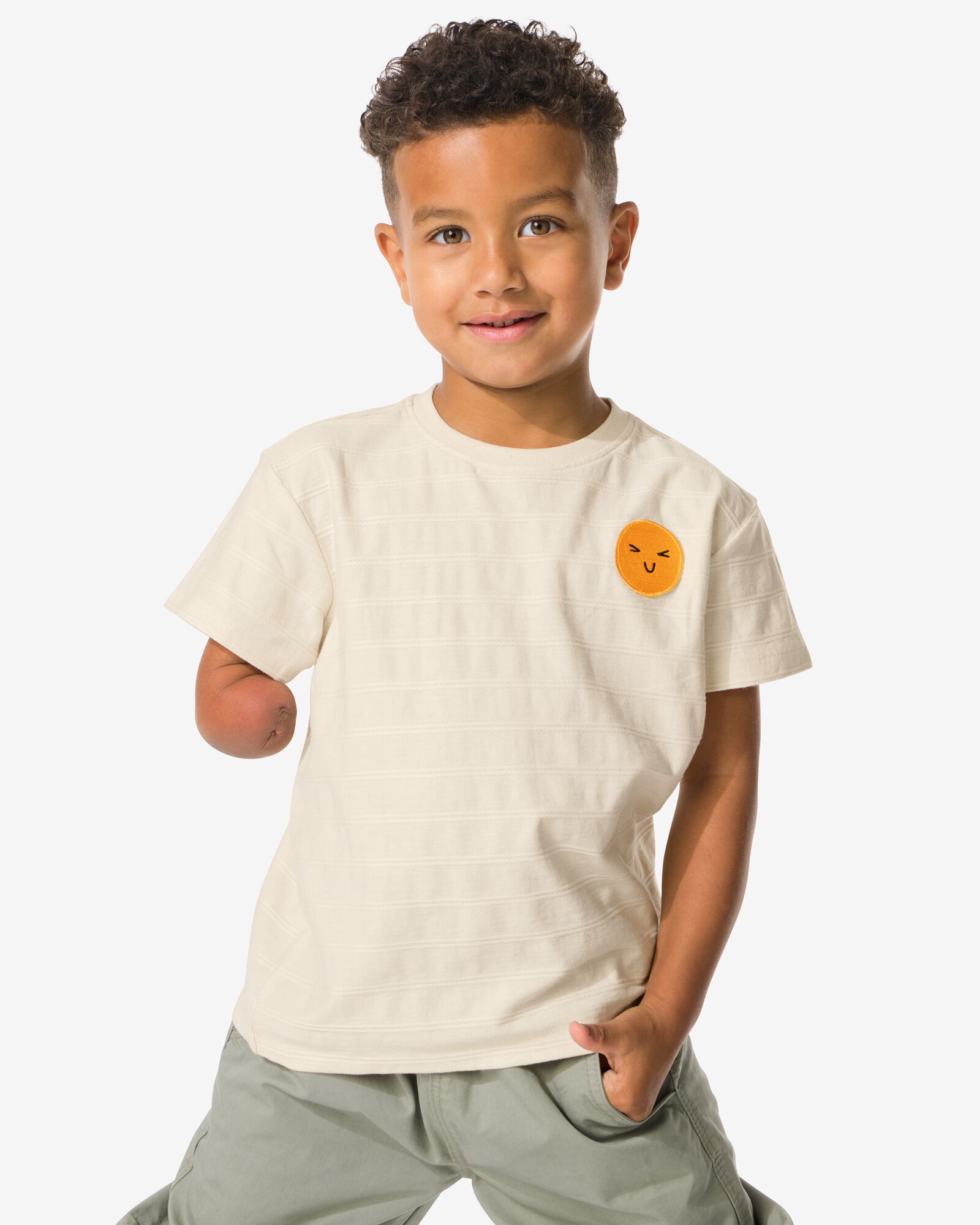 kinder T-shirt strepen gebroken wit gebroken wit - 30786224OFFWHITE - HEMA