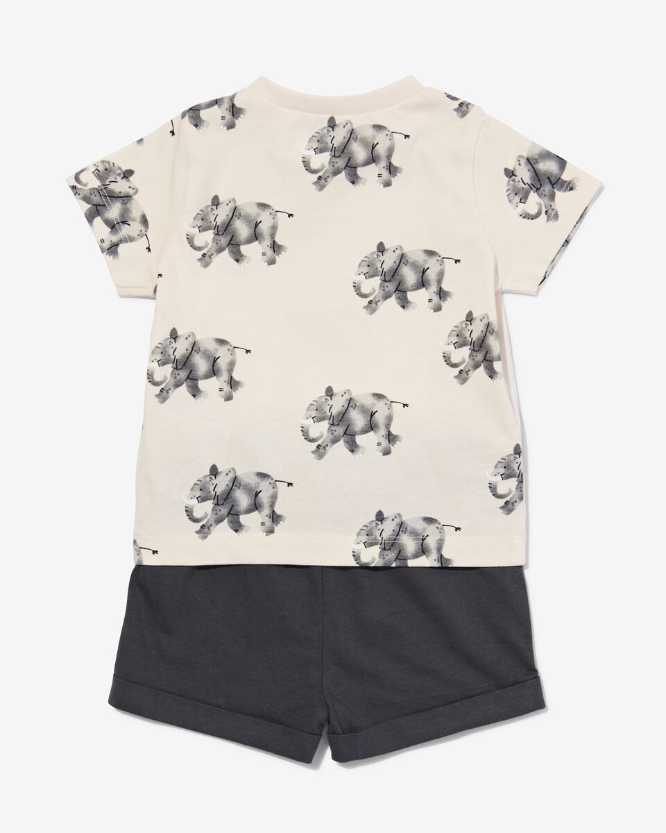baby kledingset shirt en short katoen olifant ecru ecru - 1000031009 - HEMA