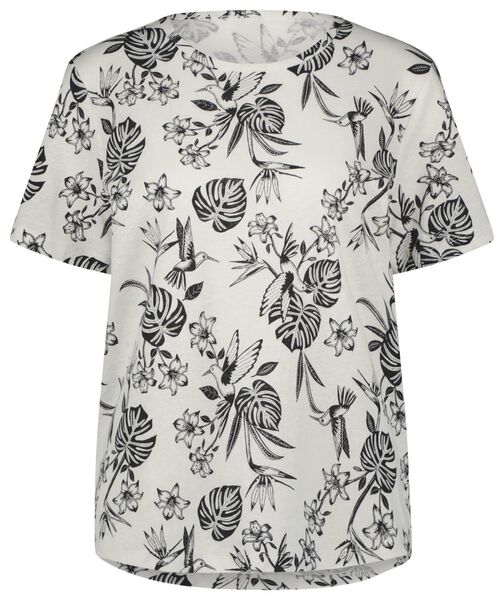 dames t-shirt Annie met bloemen linnen/katoen wit wit - 1000027863 - HEMA