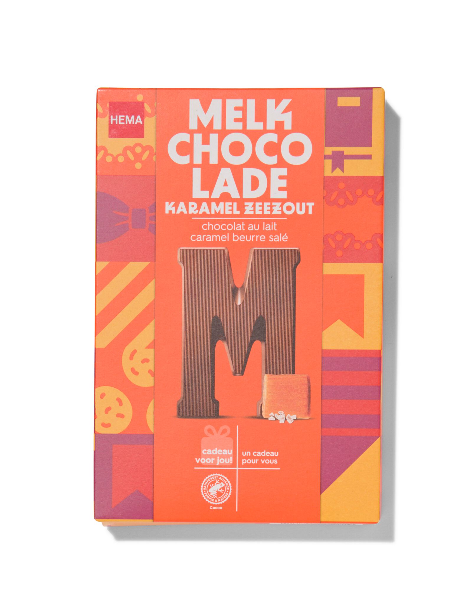 chocoladeletter melk karamel zeezout M 135gram karamel zeezout M - 24415013 - HEMA