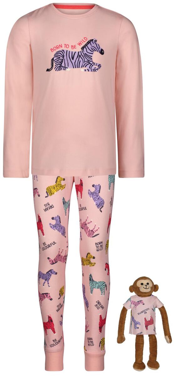 Gedeeltelijk Telegraaf nieuwigheid kinder pyjama katoen met poppennachtshirt zebra lichtroze - HEMA