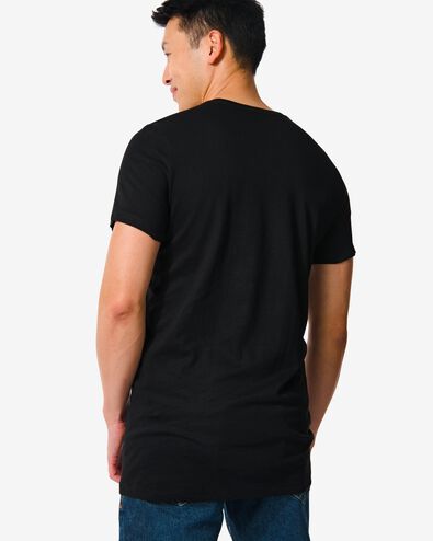 heren t-shirt regular fit o-hals extra lang - 2 stuks zwart M - 34277074 - HEMA