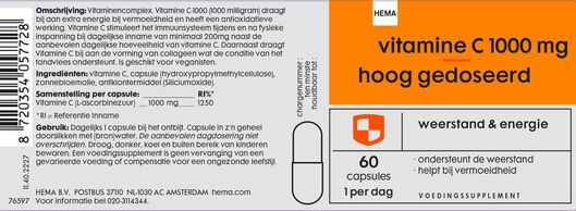 vitamine C-1000 mg hoog gedoseerd - 60 stuks - 11402227 - HEMA