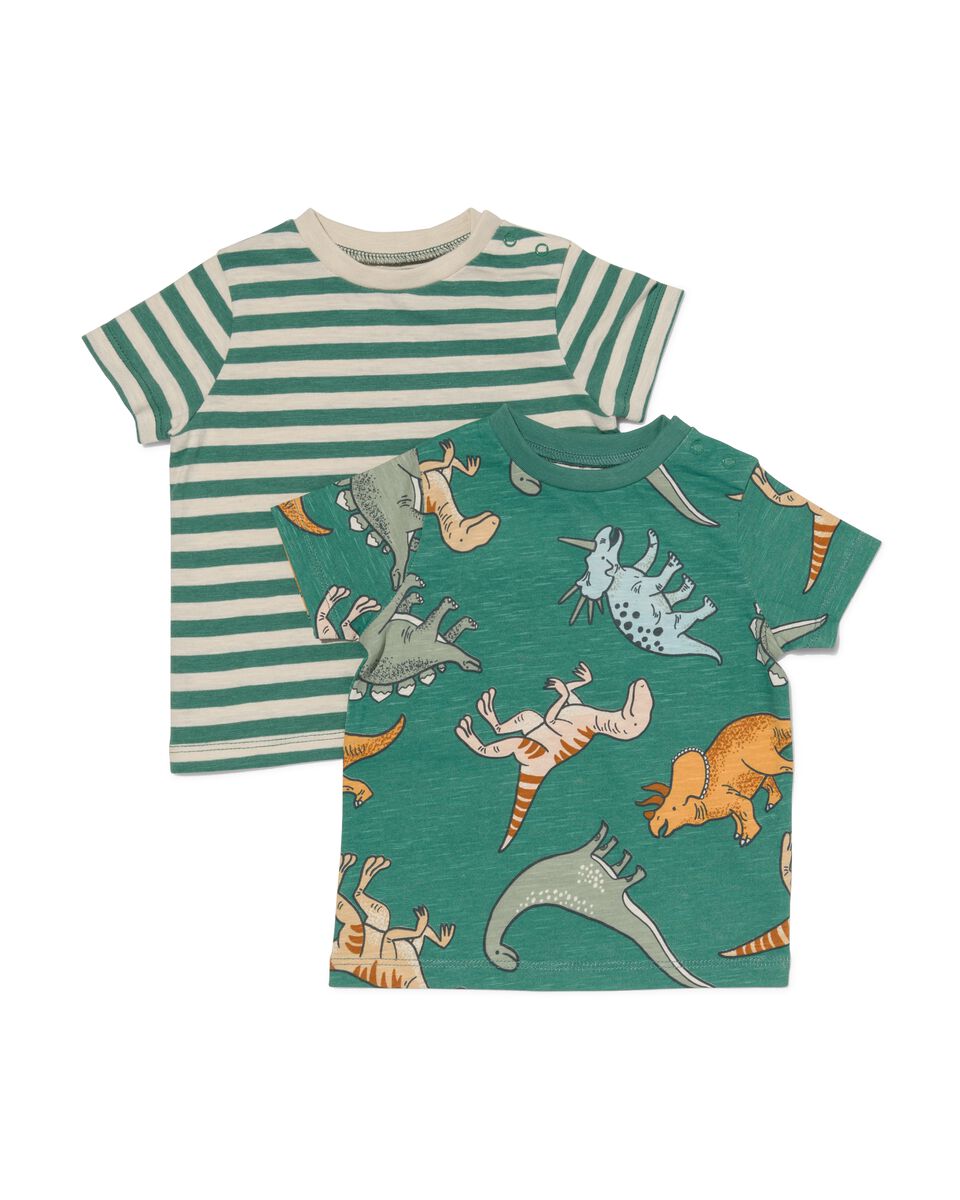 baby t-shirt dino/streep - 2 stuks groen groen - 1000030538 - HEMA