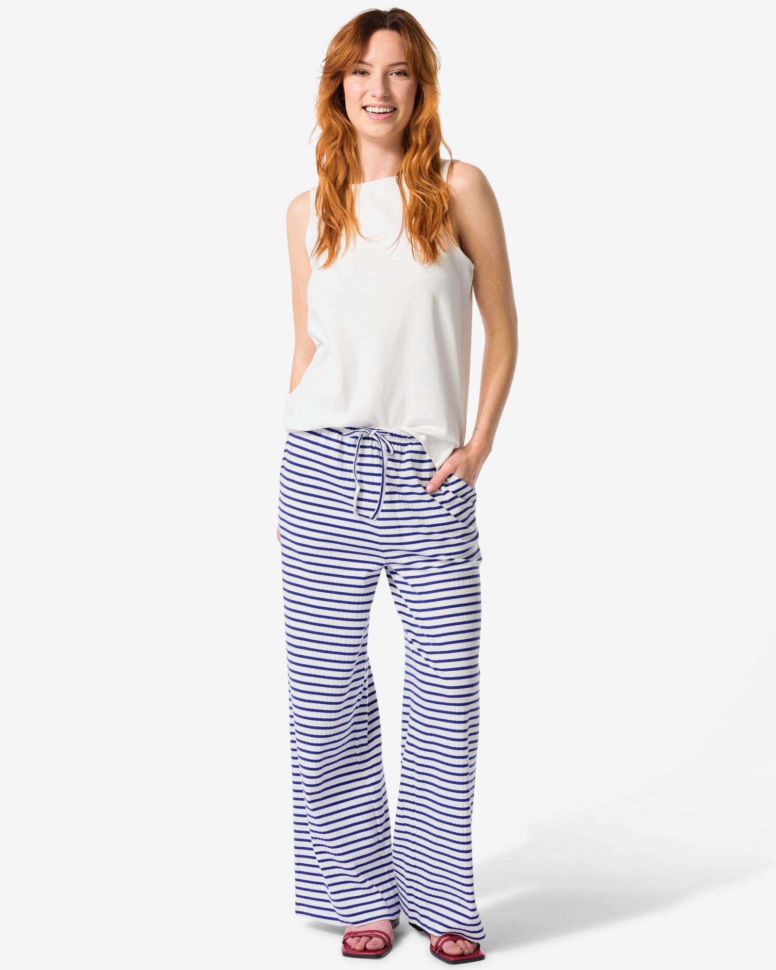 damesbroek Noel wide leg strepen kobaltblauw kobaltblauw - 36269475COBALTBLUE - HEMA