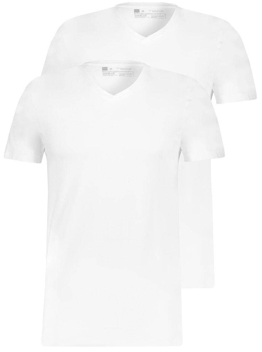 heren t-shirt regular fit v-hals - 2 stuks wit wit - 1000009946 - HEMA