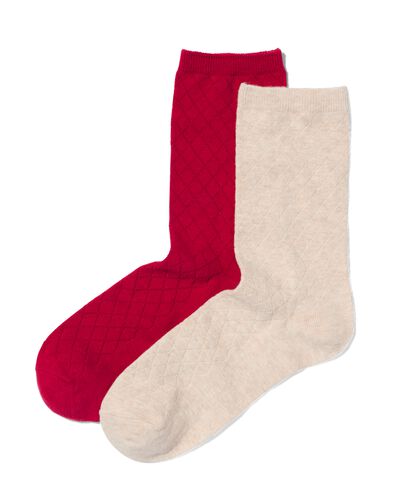 dames sokken met katoen - 2 paar rood 39/42 - 4270472 - HEMA