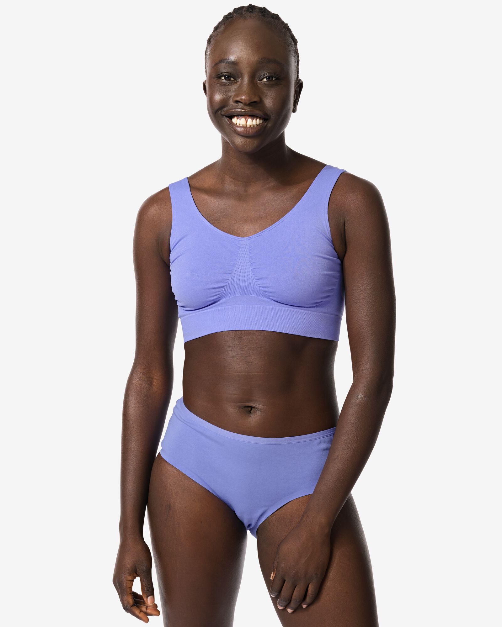dameshipster katoen met kant blauw M - 19600806 - HEMA