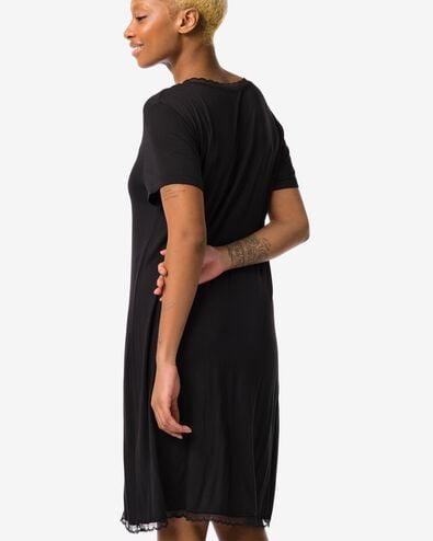 damesnachthemd viscose met kant zwart M - 23493762 - HEMA