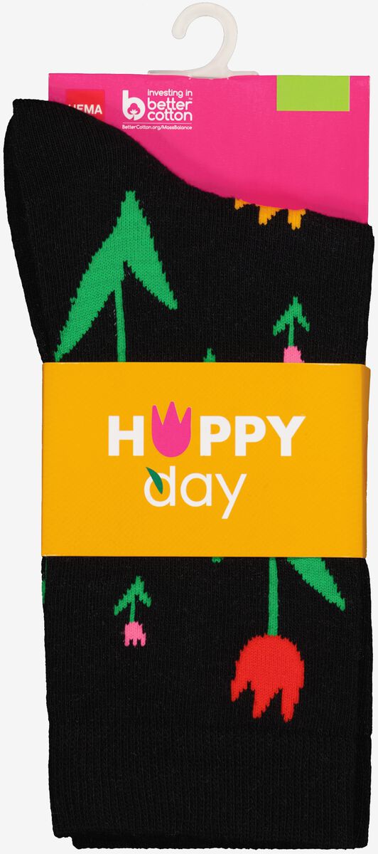 sokken met katoen happy day zwart 35/38 - 4103486 - HEMA