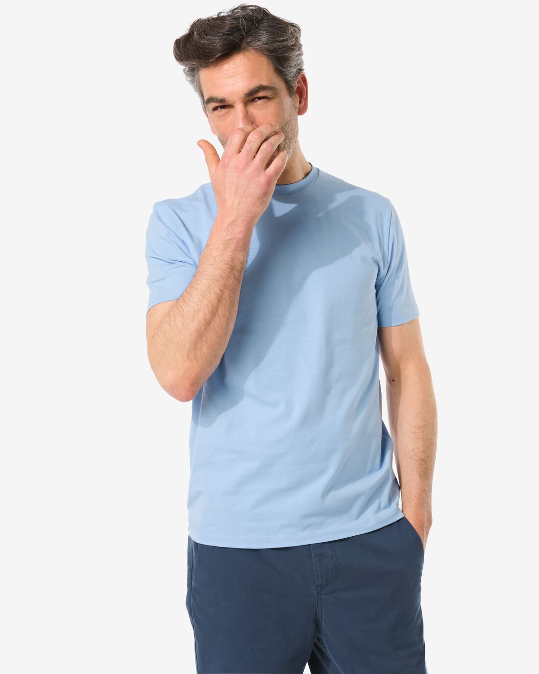 HEMA Heren T-shirt Met Stretch Blauw (blauw)