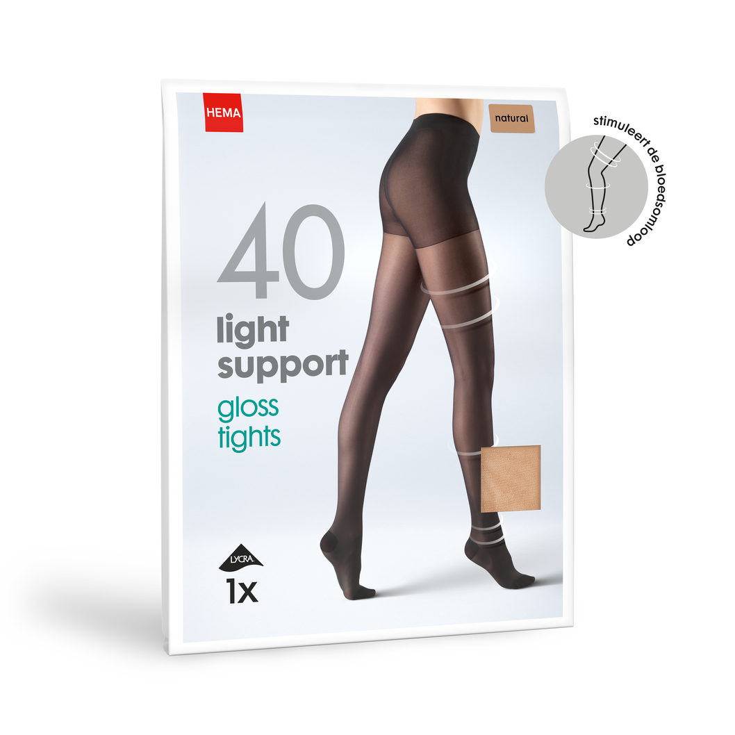 light support gloss panty 40 denier naturel 36/38 - 4042336 - HEMA