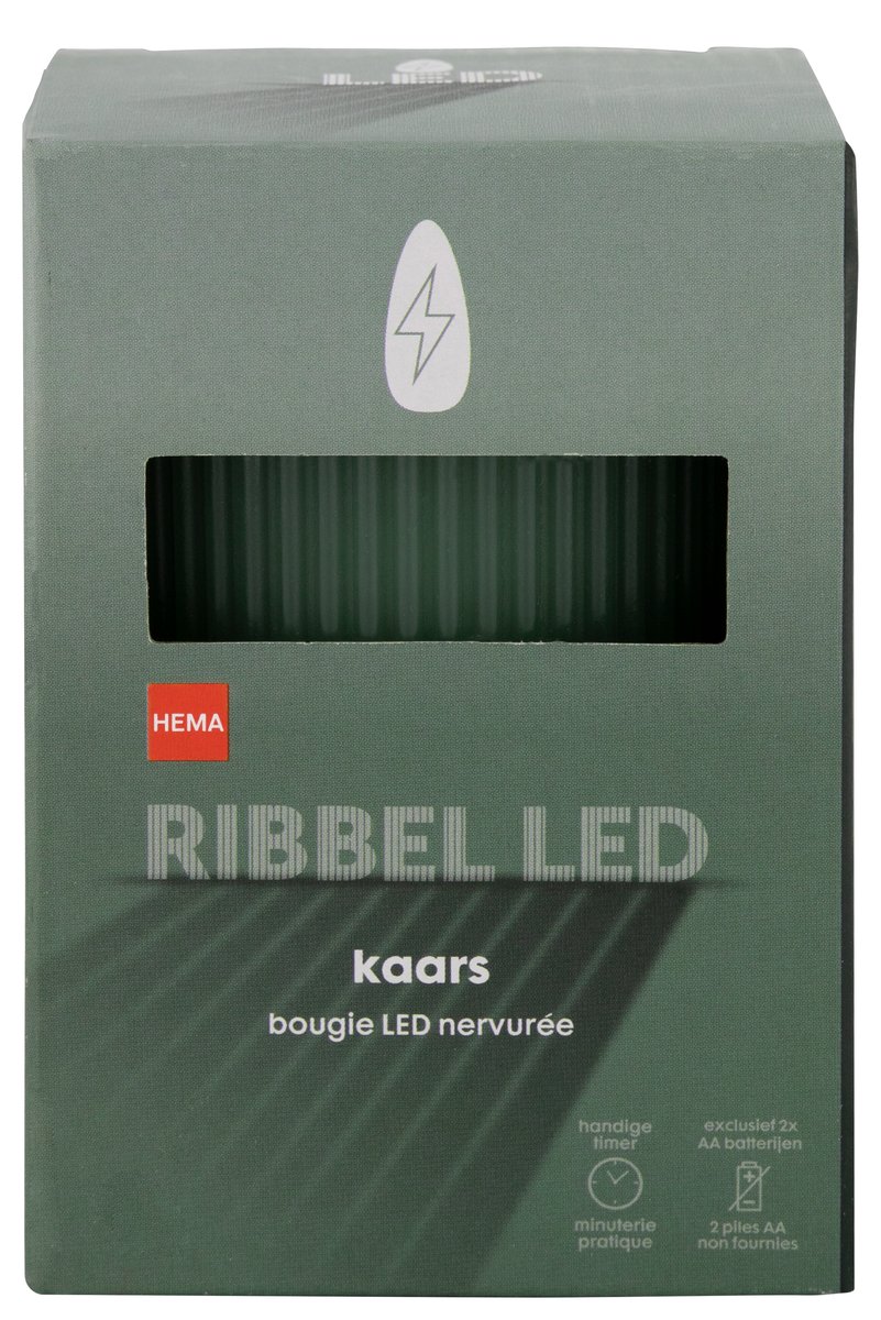 LED ribbel kaars met wax Ø7.5x10 groen - 13550031 - HEMA