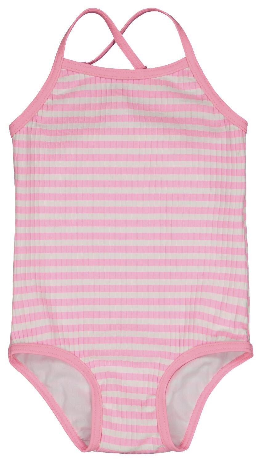 Ongewapend papier zeewier baby badpak rib strepen fluor roze - HEMA