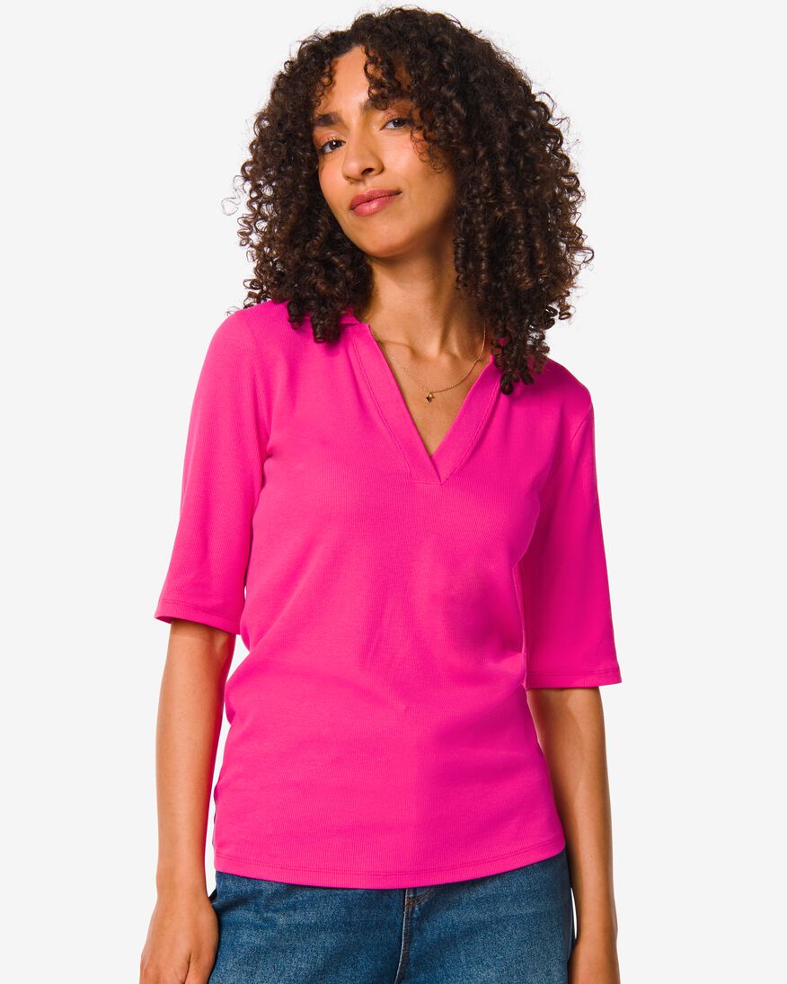 dames polo shirt Clara rib  roze roze - 36287250PINK - HEMA