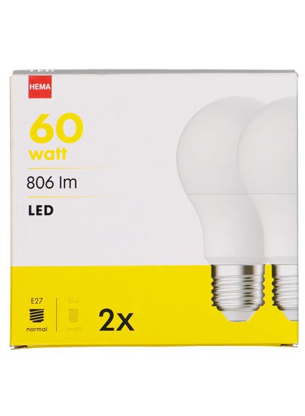 LED lamp 60W - 806 lm - peer - mat - 2 stuks - 20090040 - HEMA