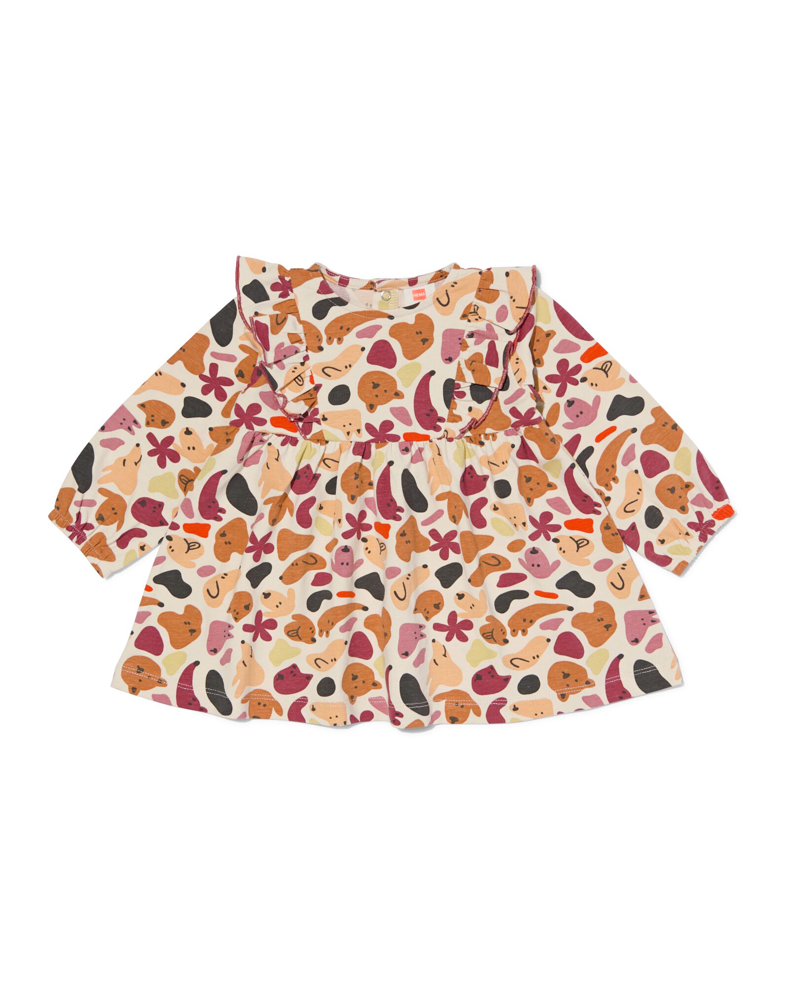 baby jurk met ruffle honden ecru ecru - 33000550ECRU - HEMA