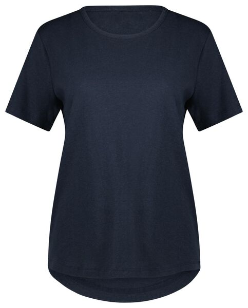 dames t-shirt Annie linnen/katoen donkerblauw donkerblauw - 1000027859 - HEMA